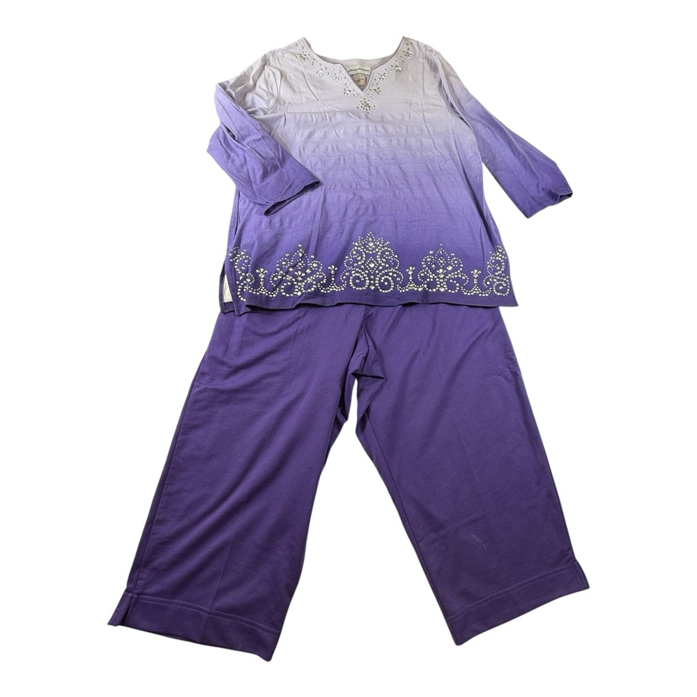 Alfred Dunner 2 Piece Set M Pants L Top Purple Ombre Rhinestone Outfit